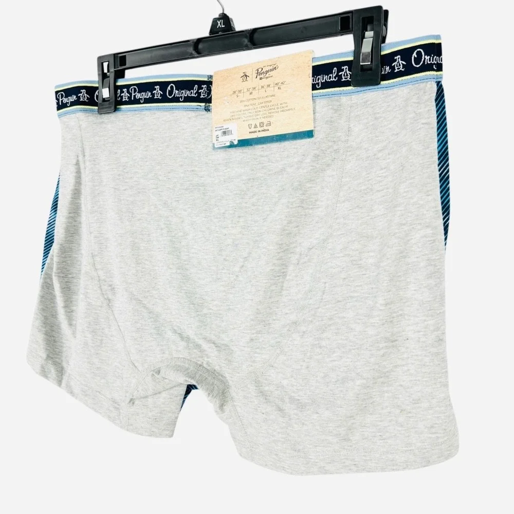 Original Penguin Men's 2-Pack Cotton Stretch Gray Blue Boxer Briefs Size XL NWT